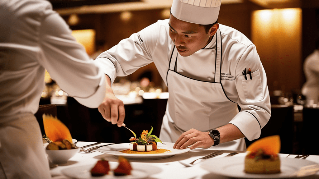 Chef che prepara piatti in crociera